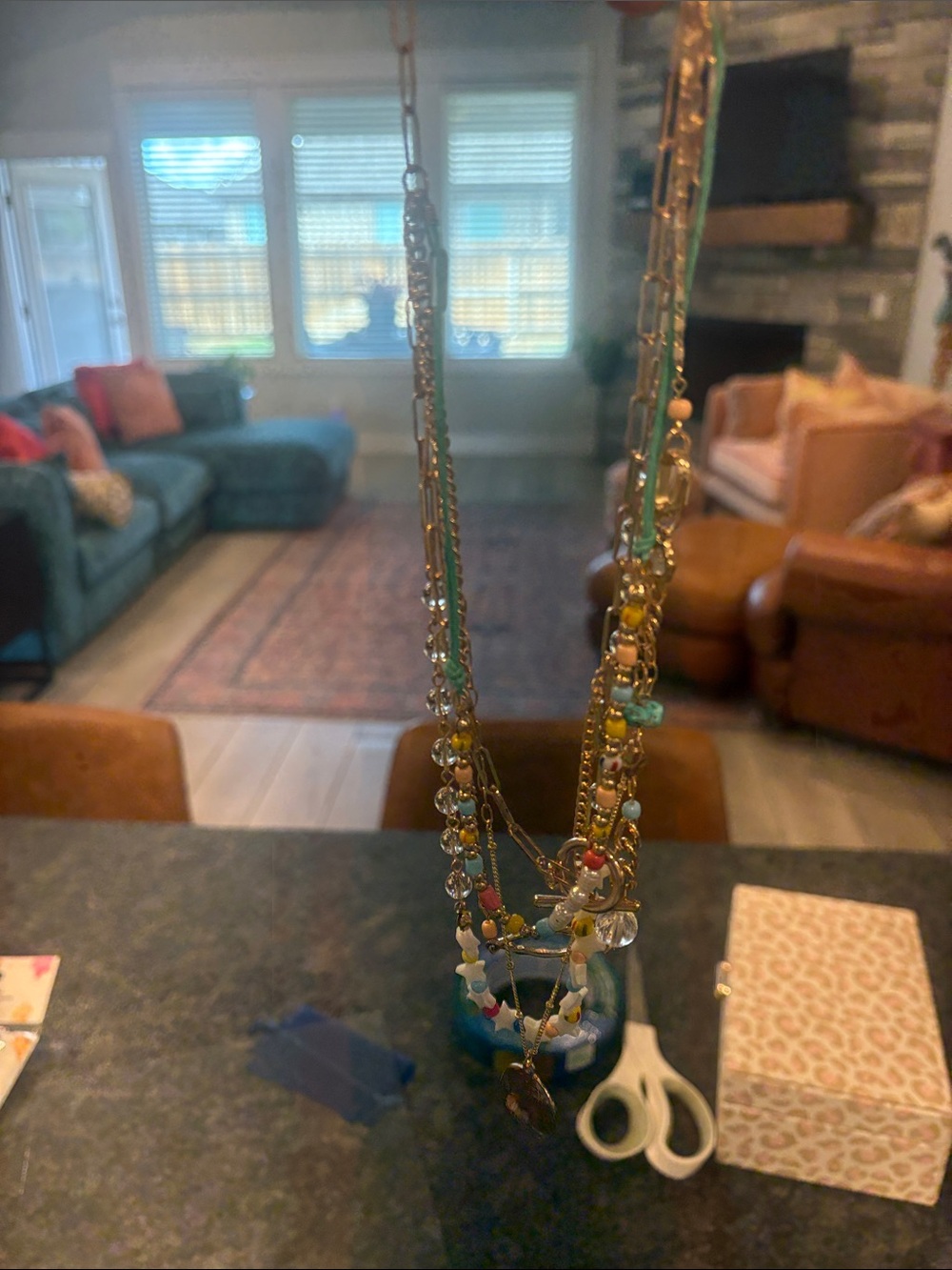 Free People multi-color beaded layered necklace with gold chains